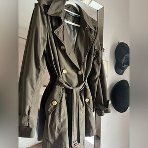 Lauren Ralph Lauren Olive Double-Breasted Trench Coat